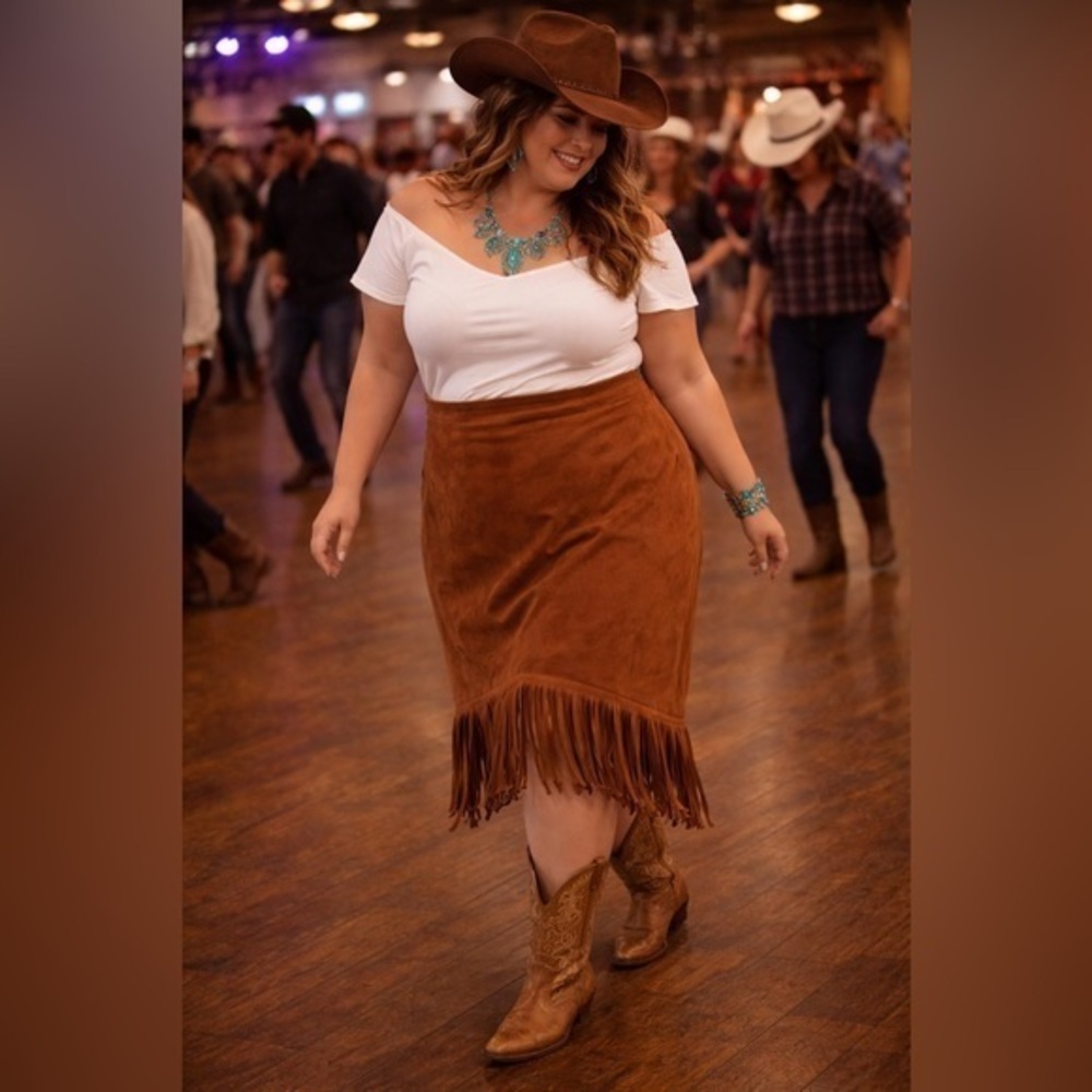 Asymmetrical Fringed Brown Skirt